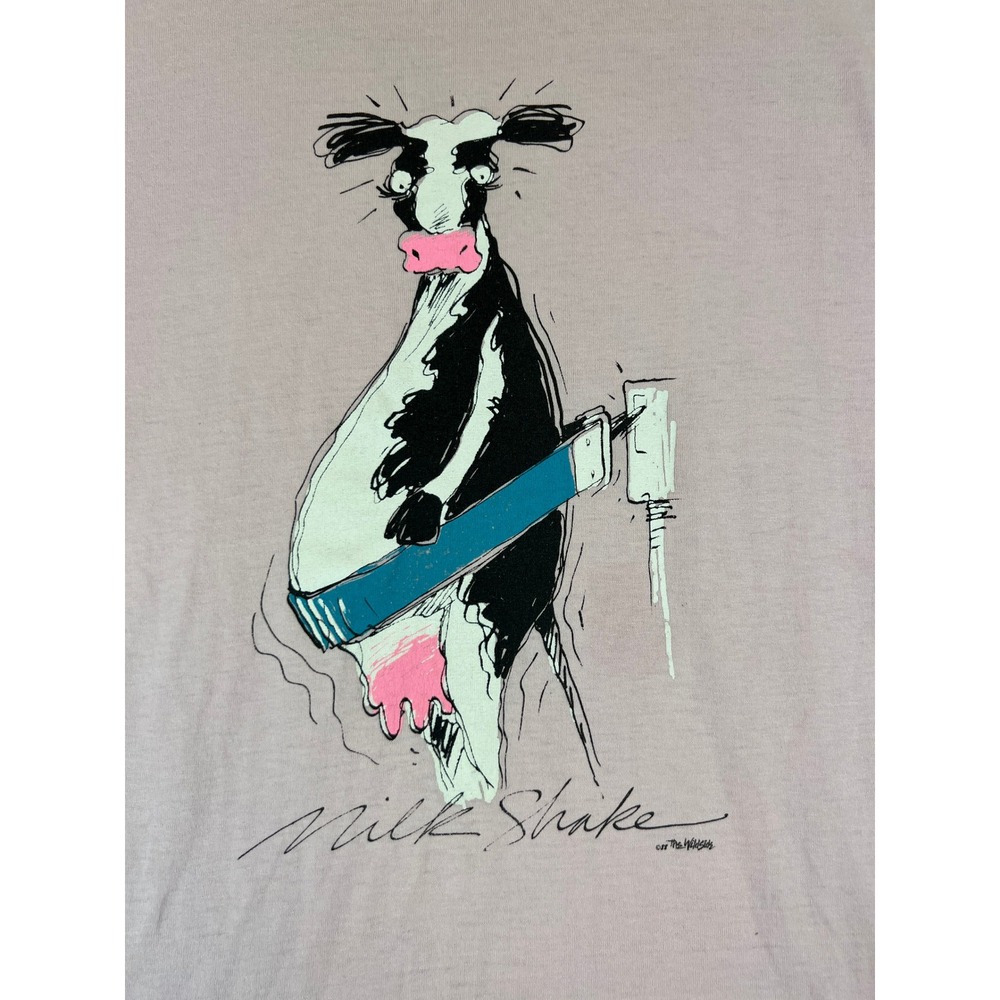 Vintage 90s The Wild Side Shirt Mens XL Pink Milk Shake Cow Animal Graphic Tee - Picture 4 of 8